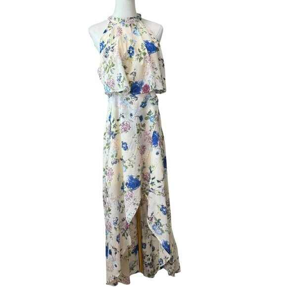 2Bella Floral Print Halter Maxi Dress Size M – High Low Overlay Skirt - Picture 2 of 9